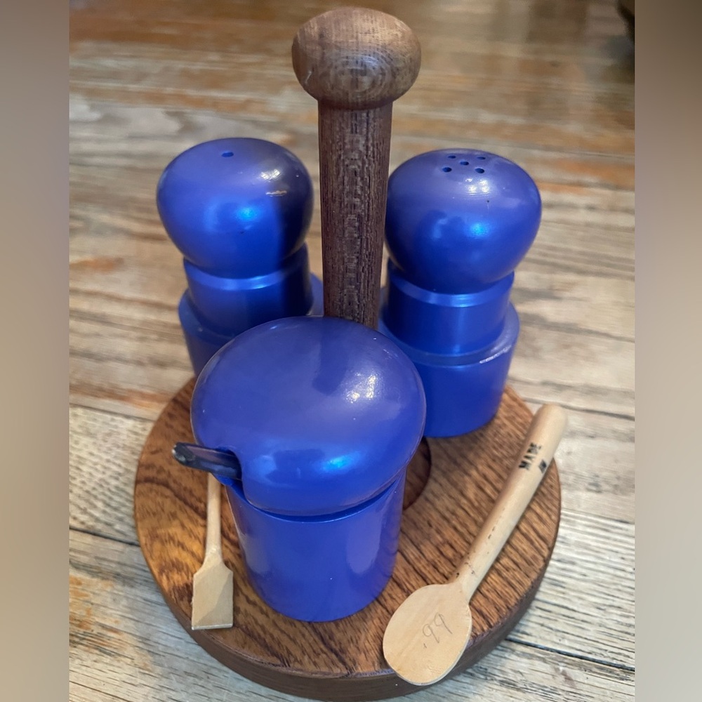 Vintage Purple Wooden Salt and Pepper Shakers